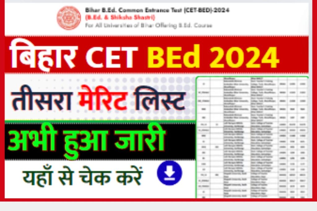 Bihar BEd 3rd Merit list 2024 Download