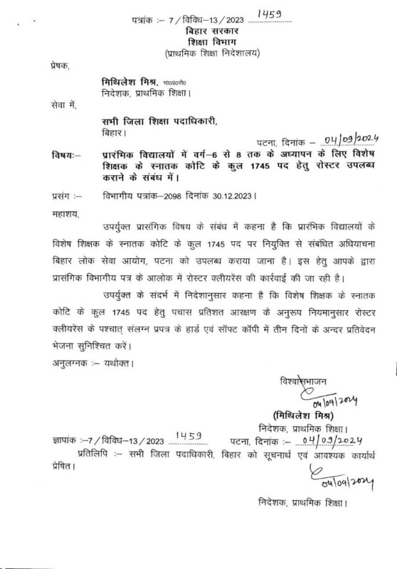 7229 Bihar Special Teacher Vacancy 2024